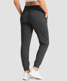 women's drawstring mid waist joggers in heather charcoal - back view