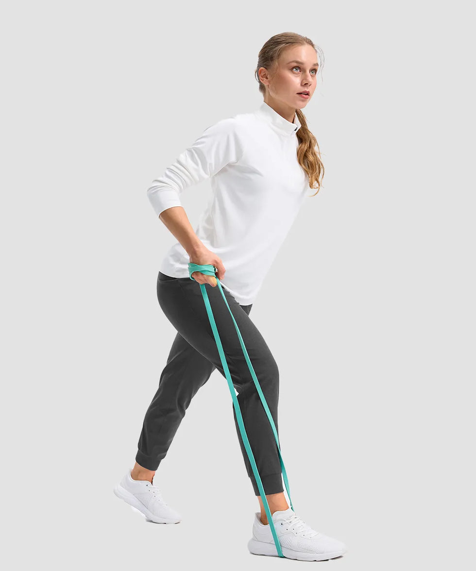women's drawstring mid waist joggers in heather charcoal - matching outfits view