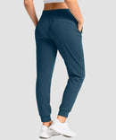 women's drawstring mid waist joggers in heather dark blue - back view