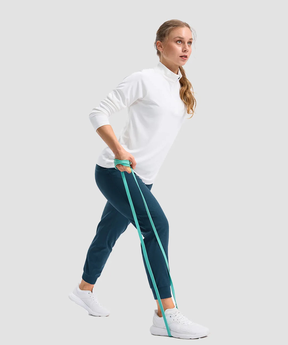 women's drawstring mid waist joggers in heather dark blue - matching outfits view