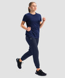 women's drawstring mid waist joggers in navy - front view