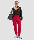 women's drawstring mid waist joggers in red - matching outfits view