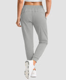 women's drawstring mid waist joggers in silver - back view
