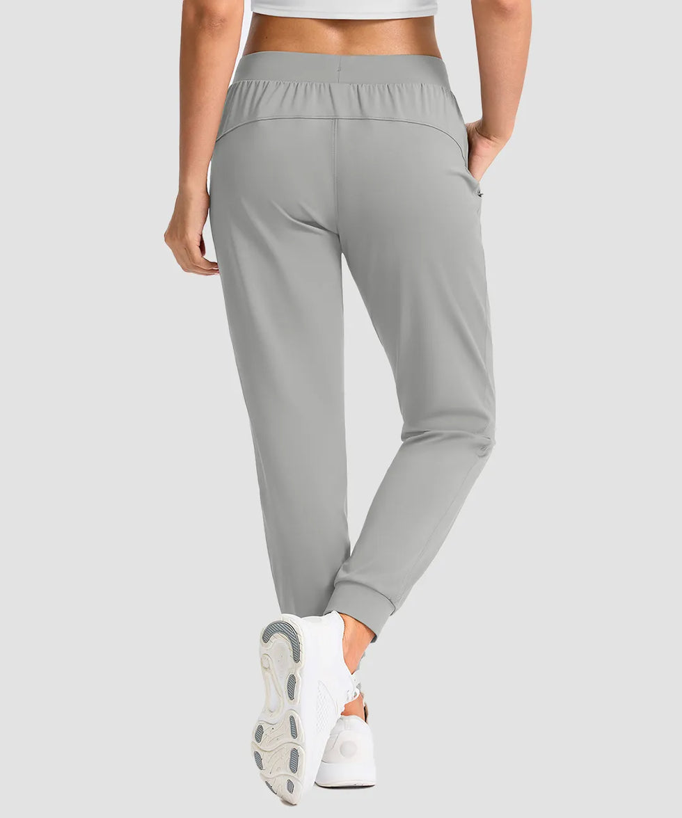 women's drawstring mid waist joggers in silver - back view