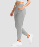women's drawstring mid waist joggers in silver - pocket detail