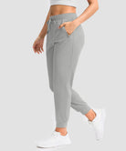 women's drawstring mid waist joggers in silver - pocket detail