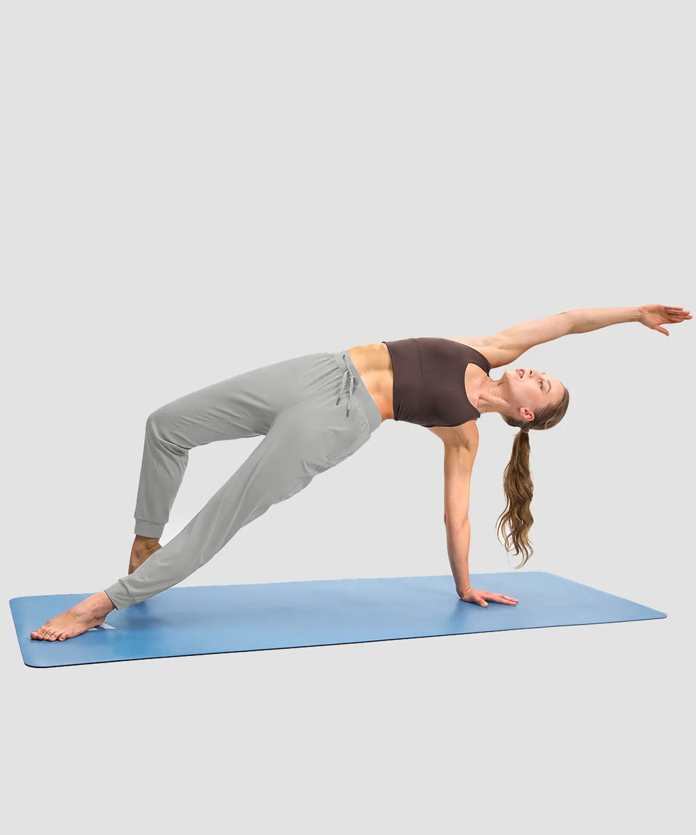 women's drawstring mid waist joggers in silver - side view