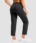 women's drawstring with pockets ankle pants in black - back view