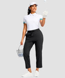 women's drawstring with pockets ankle pants in black - matching outfits view