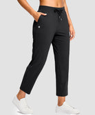 women's drawstring with pockets ankle pants in black - pocket detail view