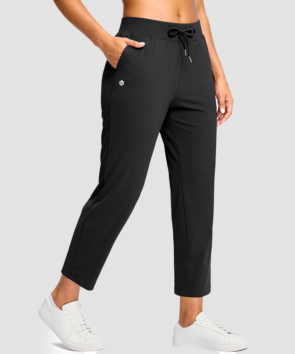 women's drawstring with pockets ankle pants in black - pocket detail view
