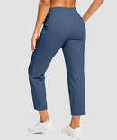 women's drawstring with pockets ankle pants in dark blue - back view
