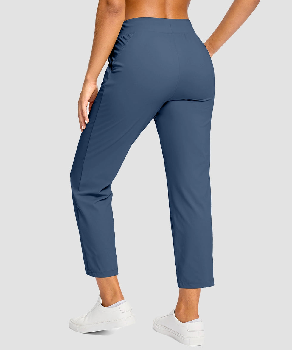 women's drawstring with pockets ankle pants in dark blue - back view