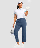 women's drawstring with pockets ankle pants in dark blue - matching outfits view