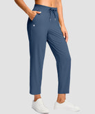 women's drawstring with pockets ankle pants in dark blue - pocket detail view