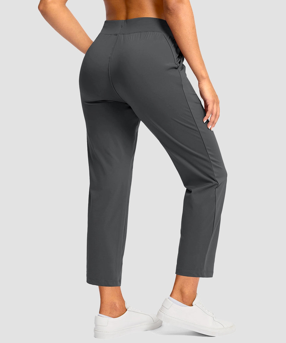 women's drawstring with pockets ankle pants in dark gray - back view