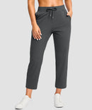 women's drawstring with pockets ankle pants in dark gray - front view