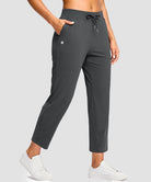 women's drawstring with pockets ankle pants in dark gray - pocket detail view