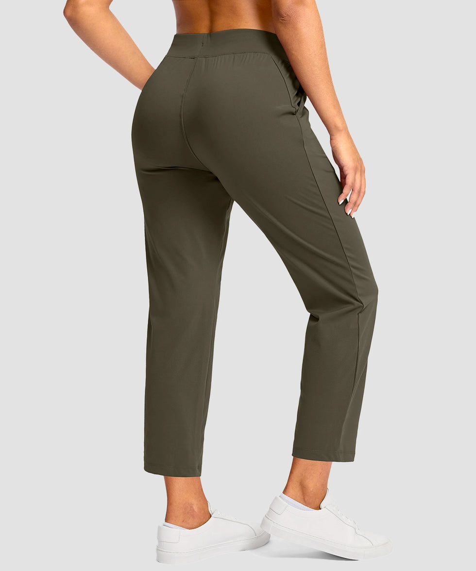 women's drawstring with pockets ankle pants in dark olive - back view