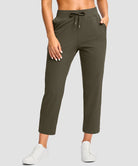 women's drawstring with pockets ankle pants in dark olive - front view