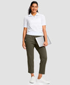 women's drawstring with pockets ankle pants in dark olive - matching outfits view