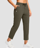 women's drawstring with pockets ankle pants in dark olive - pocket detail view