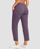 women's drawstring with pockets ankle pants in dusty purple - back view