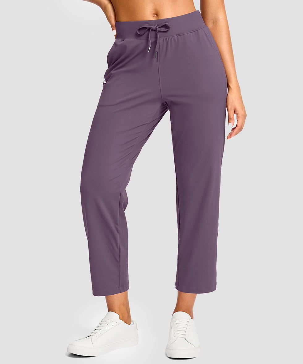 women's drawstring with pockets ankle pants in dusty purple - front view