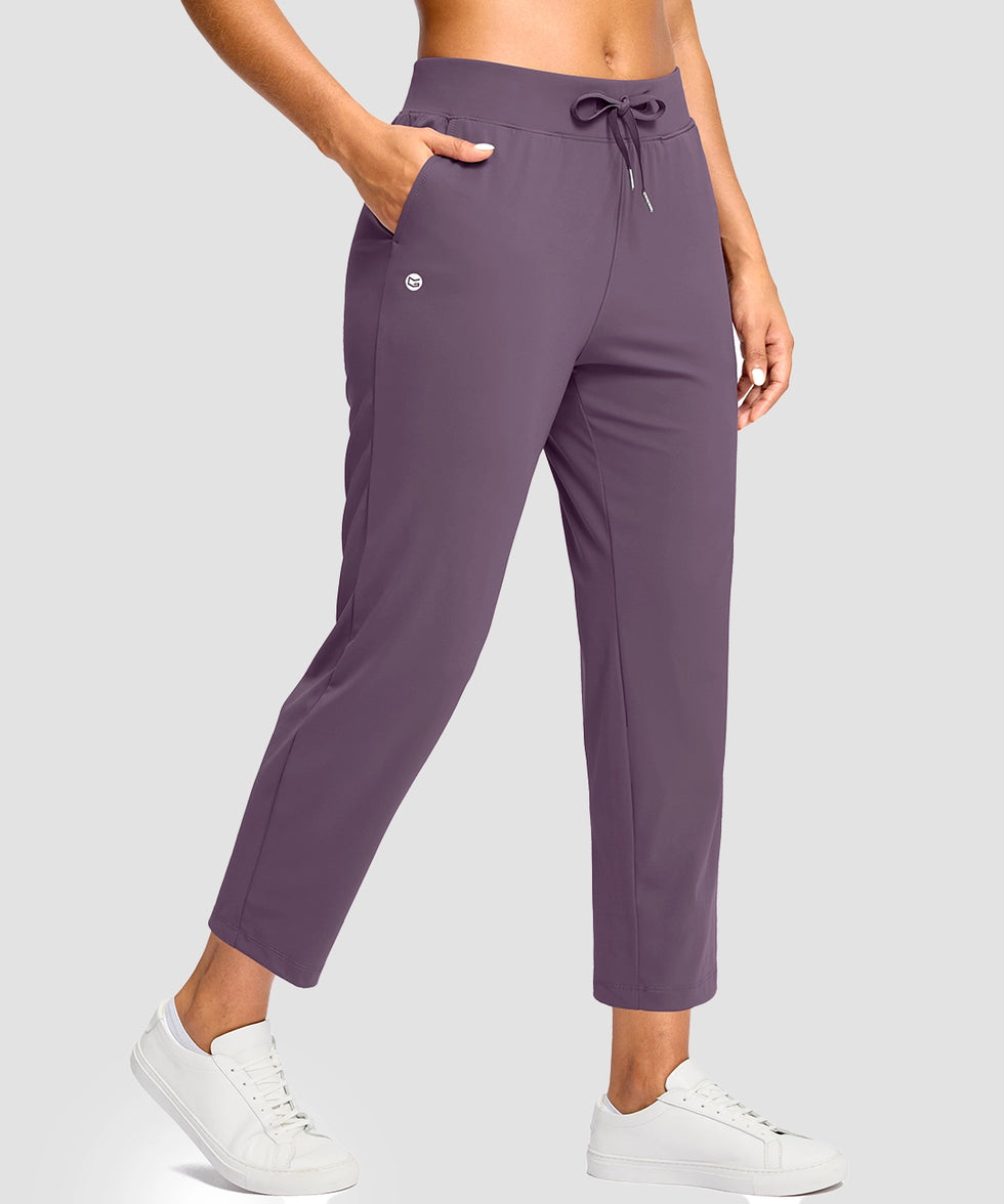 women's drawstring with pockets ankle pants in dusty purple - pocket detail view