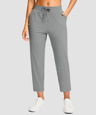 women's drawstring with pockets ankle pants in halo gray - front view