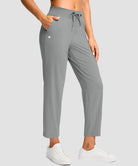 women's drawstring with pockets ankle pants in halo gray - pocket detail view