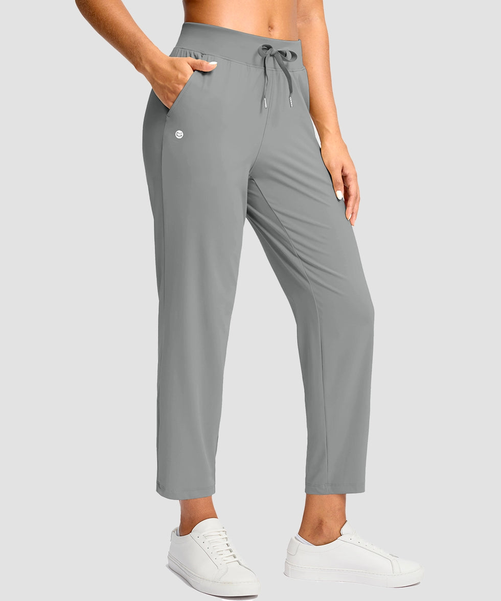 women's drawstring with pockets ankle pants in halo gray - pocket detail view