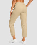 women's drawstring with pockets ankle pants in light khaki - back view