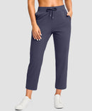 women's drawstring with pockets ankle pants in navy - front view