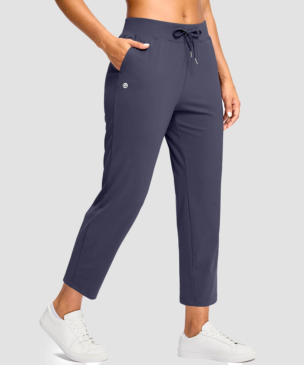 women's drawstring with pockets ankle pants in navy - pocket detail view