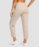 women's drawstring with pockets ankle pants in oatmeal - back view