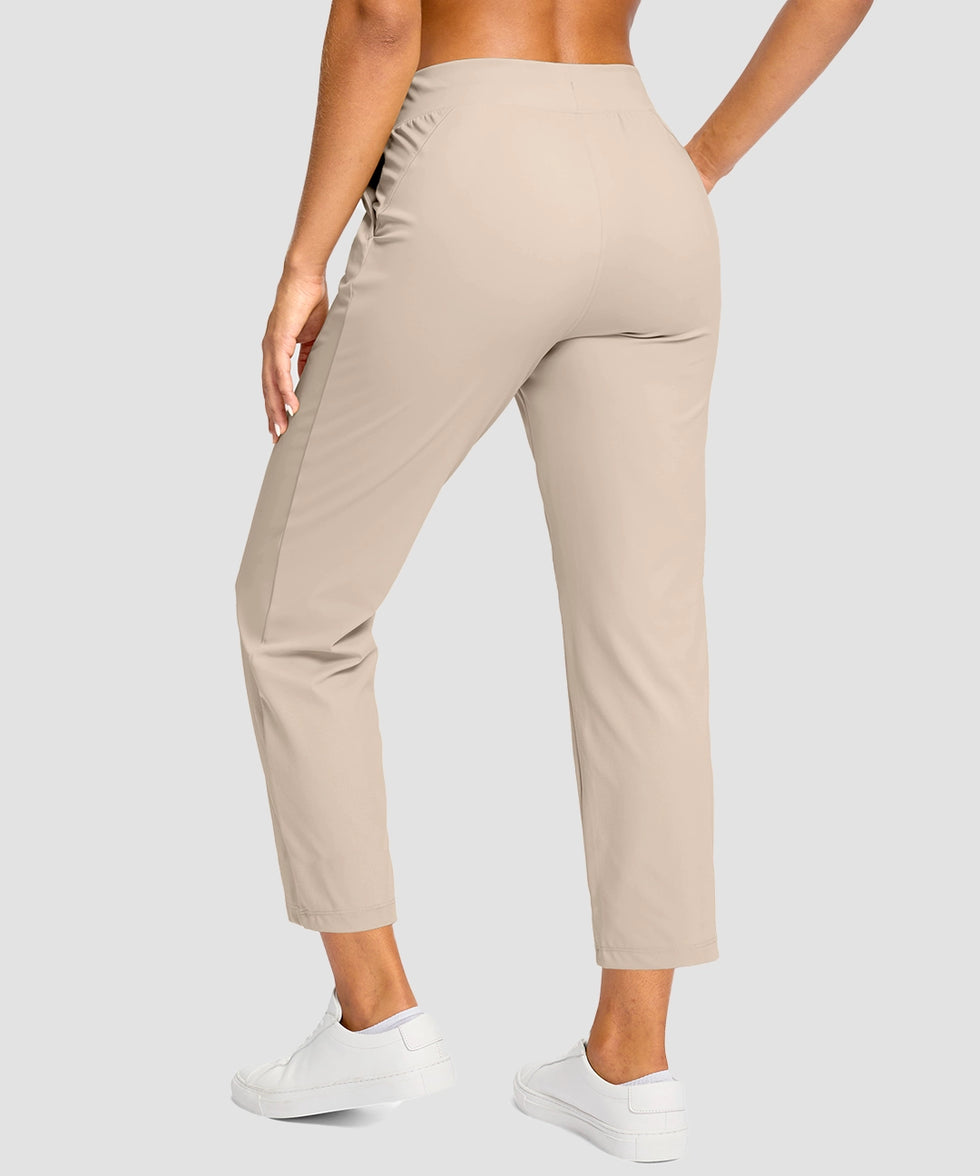 women's drawstring with pockets ankle pants in oatmeal - back view