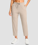 women's drawstring with pockets ankle pants in oatmeal - front view