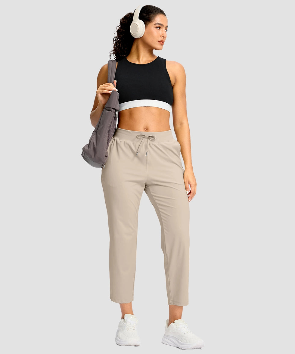women's drawstring with pockets ankle pants in oatmeal - matching outfits view