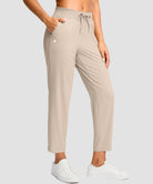women's drawstring with pockets ankle pants in oatmeal - pocket detail view