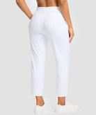 women's drawstring with pockets ankle pants in white - back view