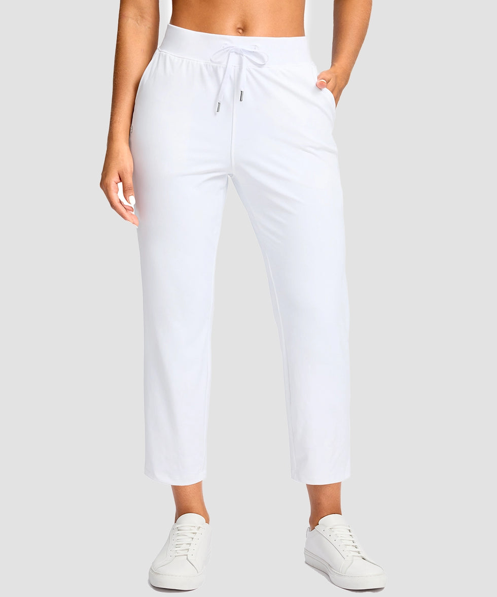 women's drawstring with pockets ankle pants in white - front view