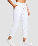 women's drawstring with pockets ankle pants in white - pocket detail view