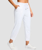 women's drawstring with pockets ankle pants in white - pocket detail view
