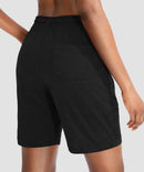 women's drawstring with pockets shorts 7'' in black - back view