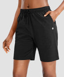 women's drawstring with pockets shorts 7'' in black - side view
