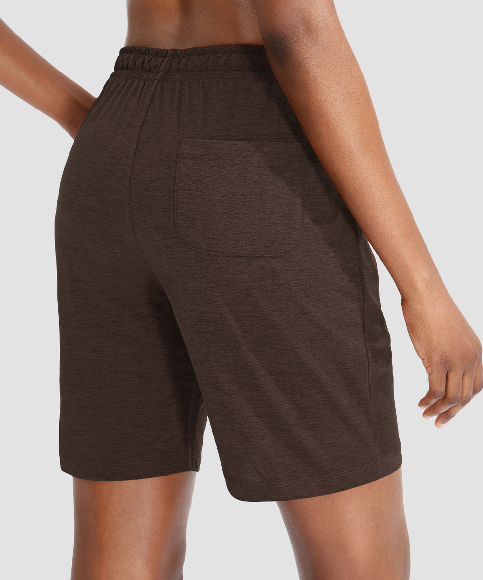 women's drawstring with pockets shorts 7'' in brown - back view