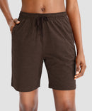women's drawstring with pockets shorts 7'' in brown - front view