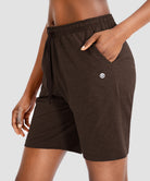 women's drawstring with pockets shorts 7'' in brown - pocket details view
