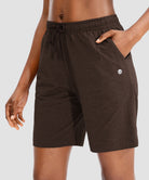 women's drawstring with pockets shorts 7'' in brown - side view